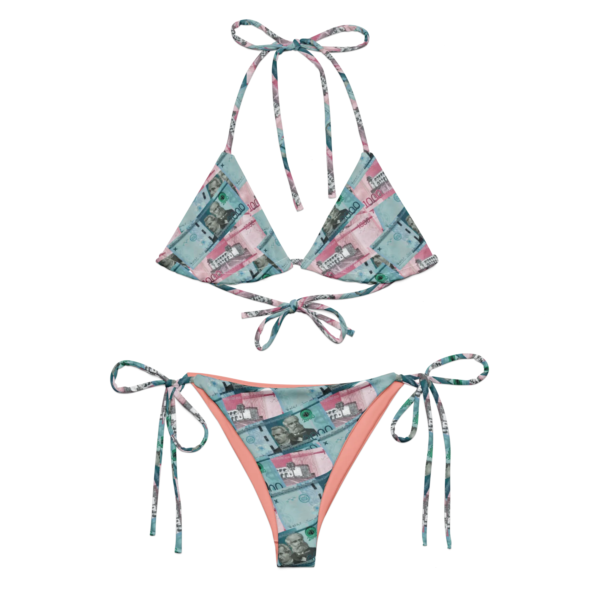 1000 y 2000 Dominican Pesos All-over Print Two Piece String Bikini Set Swimsuit