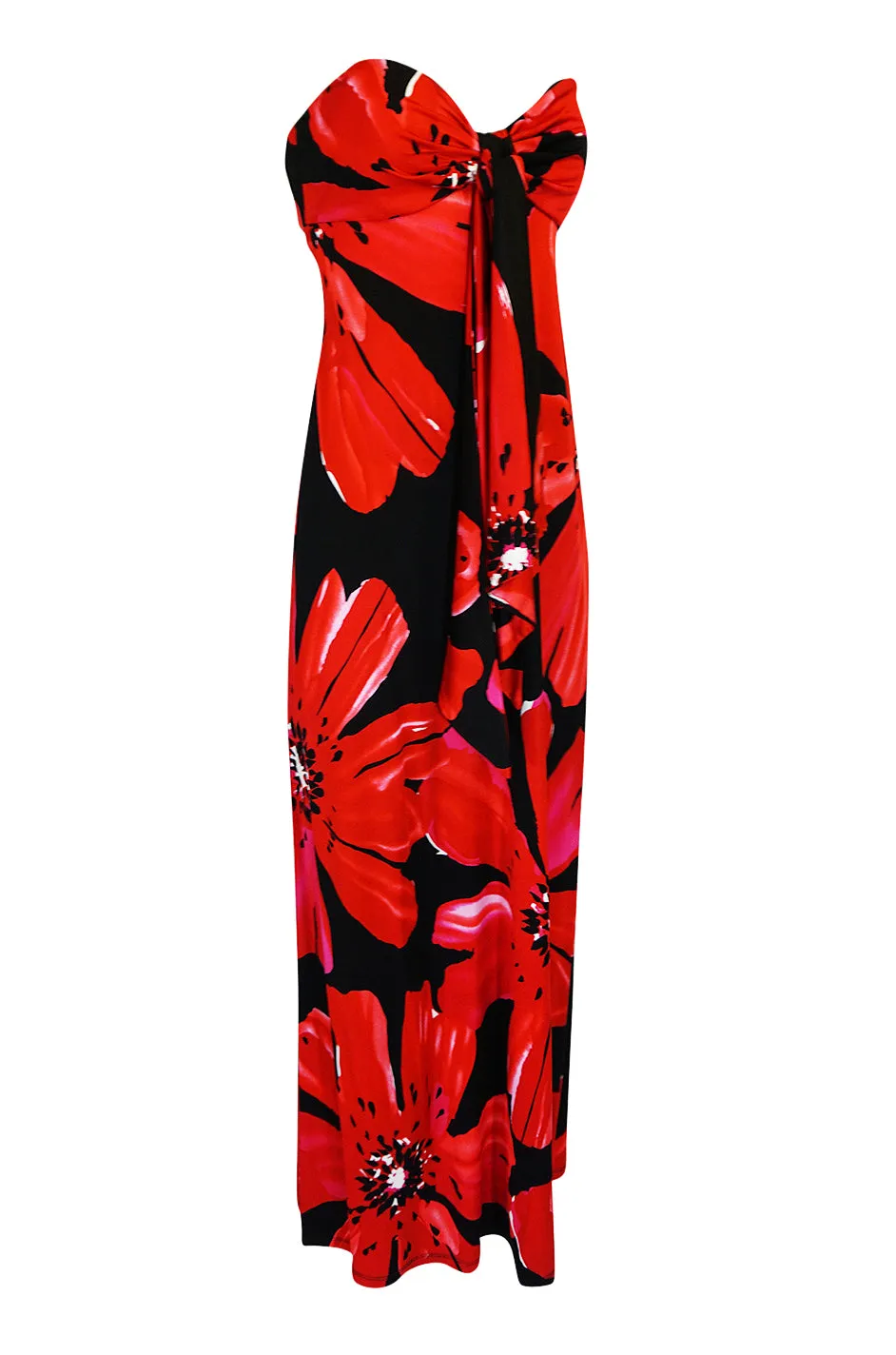 1978 Halston Resort Swimwear Red Floral Jersey Halter Dress