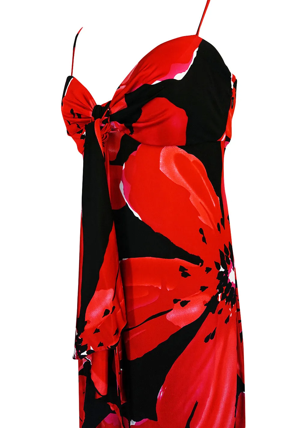 1978 Halston Resort Swimwear Red Floral Jersey Halter Dress