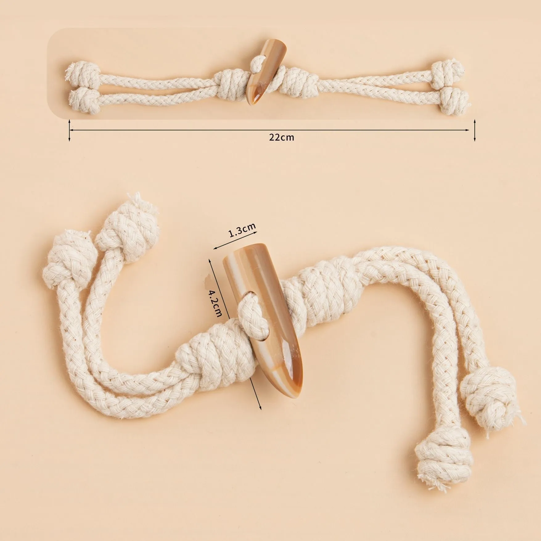 22cm Resin Buffalo Horn Beige Cotton Hemp Rope Tassel Buckles for Coats 6pcs