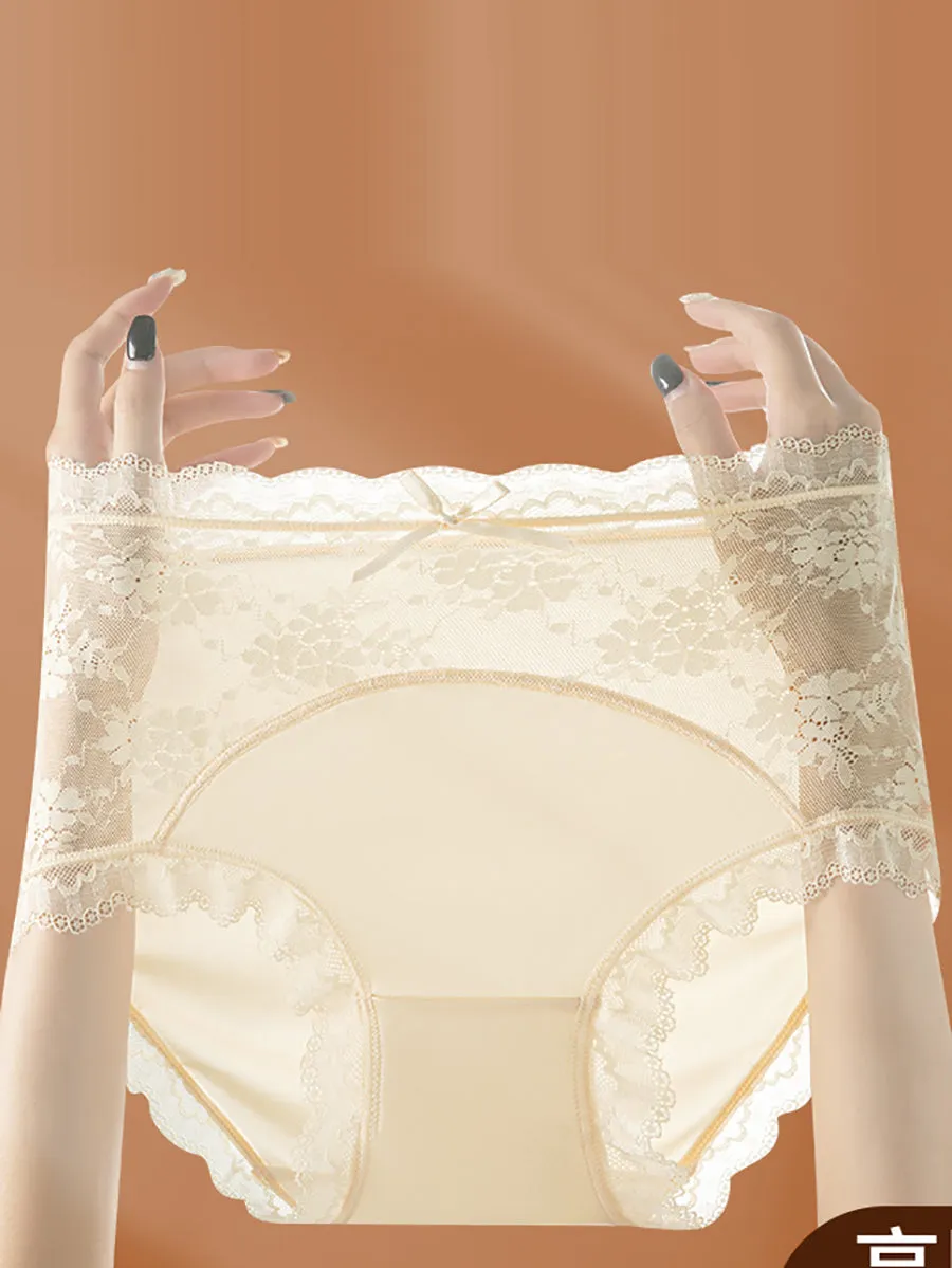 3 Pieces Women Pure Color High Waist Lace Underwear
