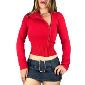 90s Asymmetrical Cropped Knit Zip Up (S)