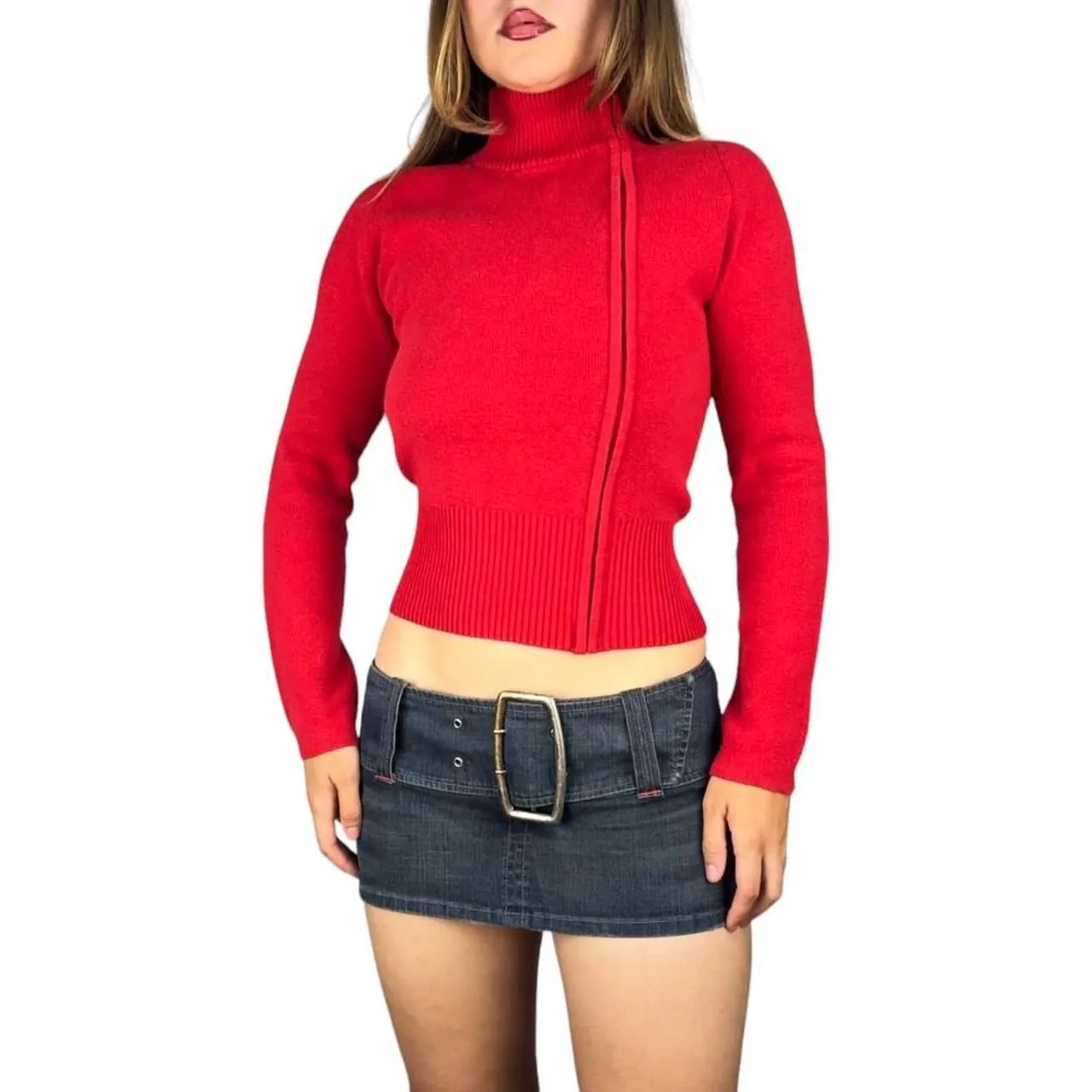 90s Asymmetrical Cropped Knit Zip Up (S)