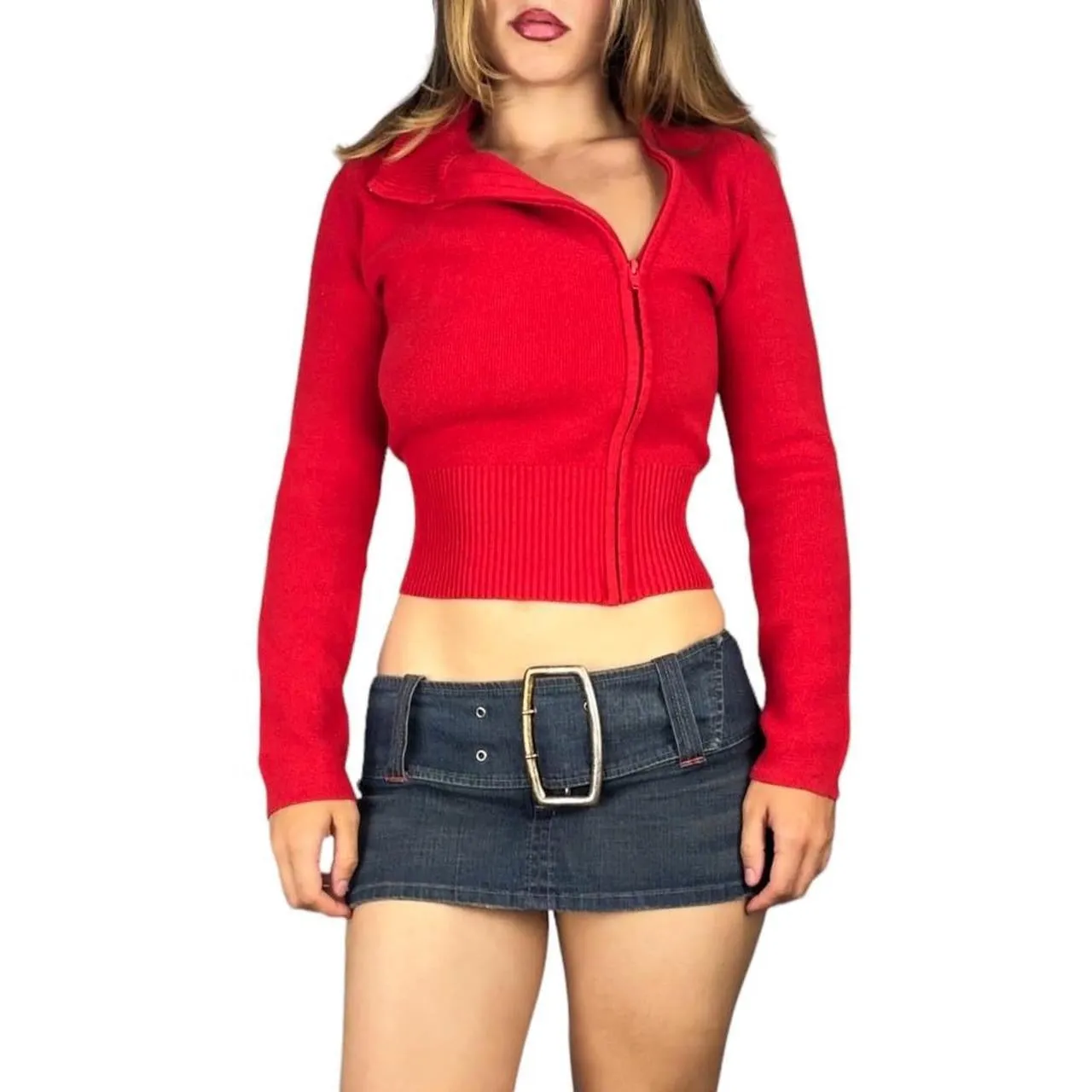 90s Asymmetrical Cropped Knit Zip Up (S)