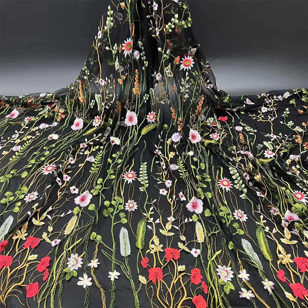 A Line Embroidered Wildflower Colorful Wedding Dress Custom Made Plunging