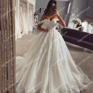 A-Line Princess Wedding Dresses Off The Shoulder Lace Appliques