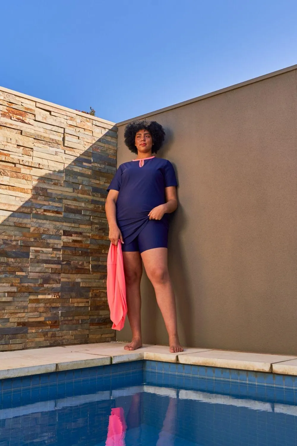 A-Line Rashie Dress Short Sleeves nautical navy and flamingo pink