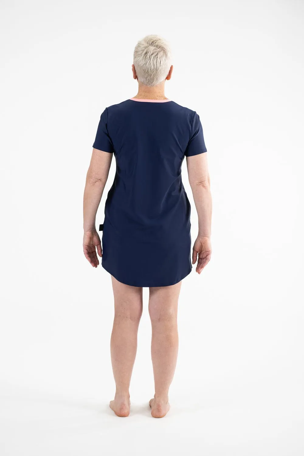 A-Line Rashie Dress Short Sleeves nautical navy and flamingo pink