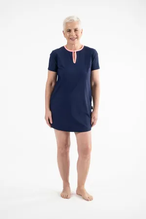 A-Line Rashie Dress Short Sleeves nautical navy and flamingo pink