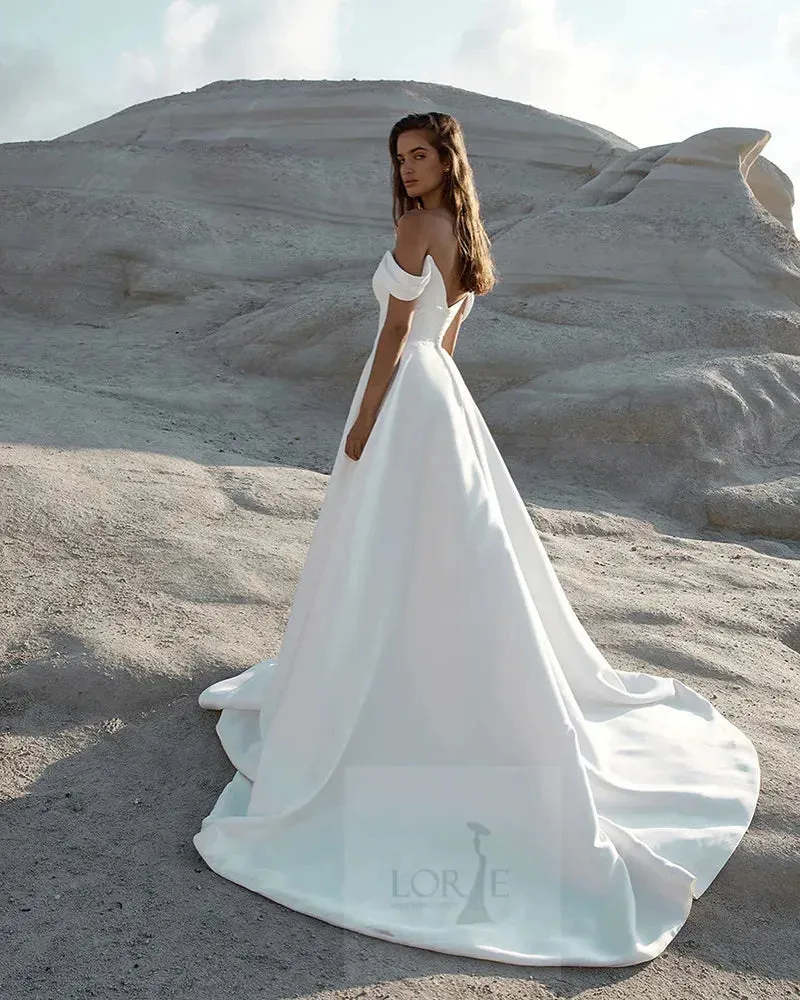 A Line Wedding Dresses Sleeveless Off The Shoulder Bridal Gowns