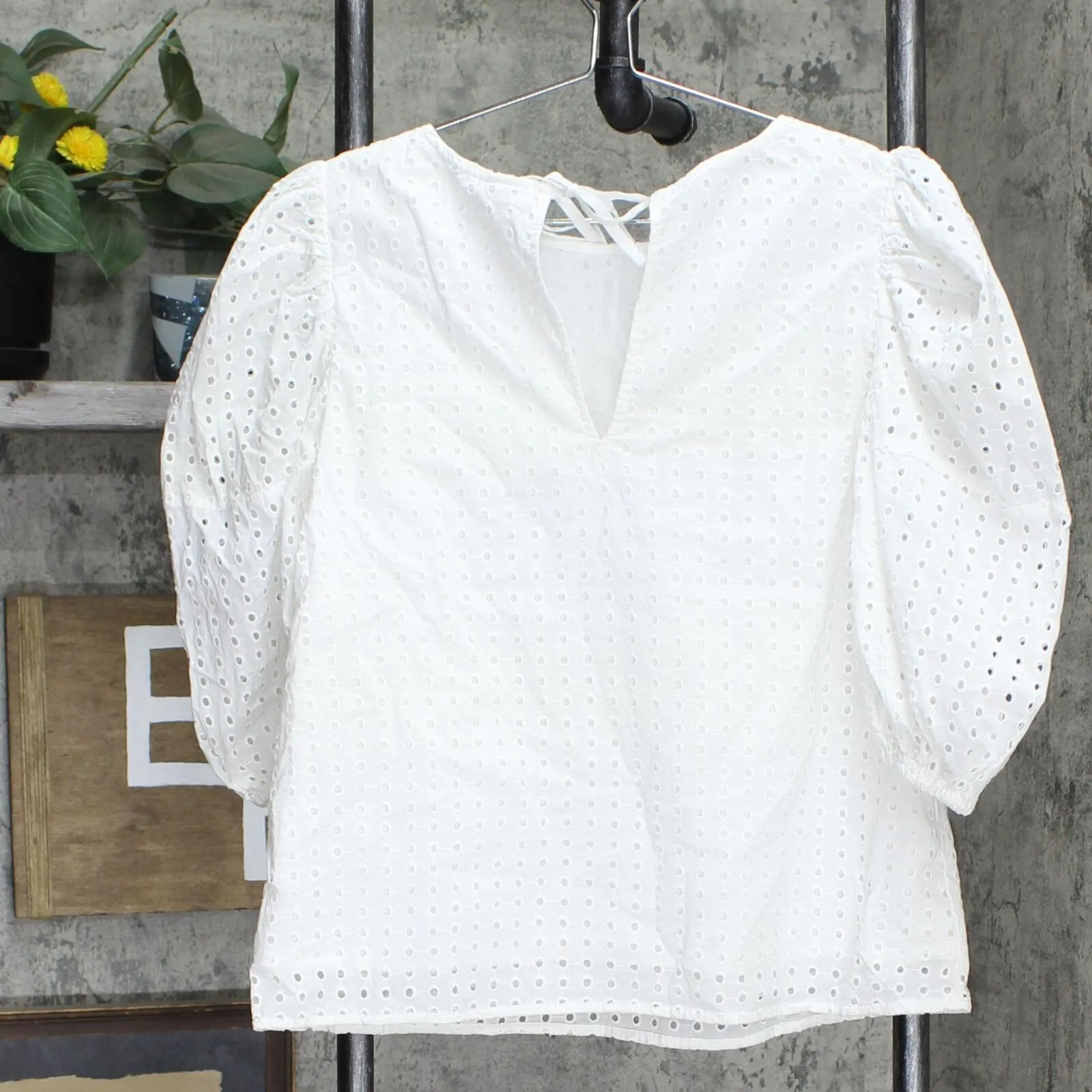 A New Day Women's Short Puff Sleeve Eyelet Top