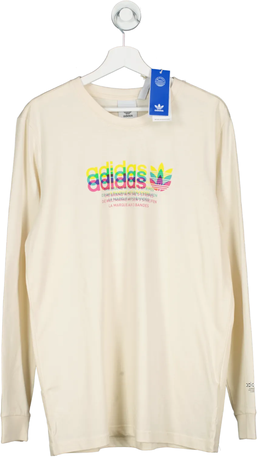 adidas Cream 100% Sustainable Cotton Hyperreal Long Sleeve T-shirt UK M