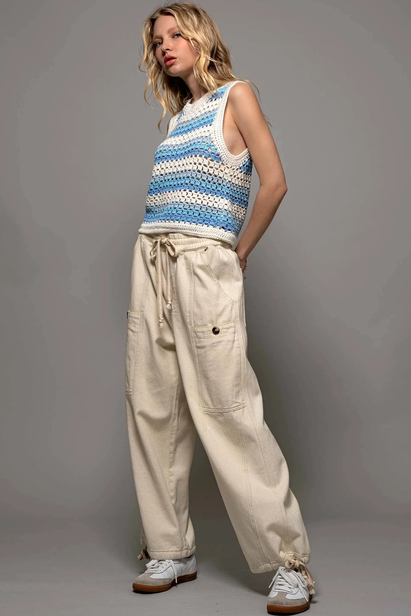 Adjustable Hem Cotton Utility Cargo Pants