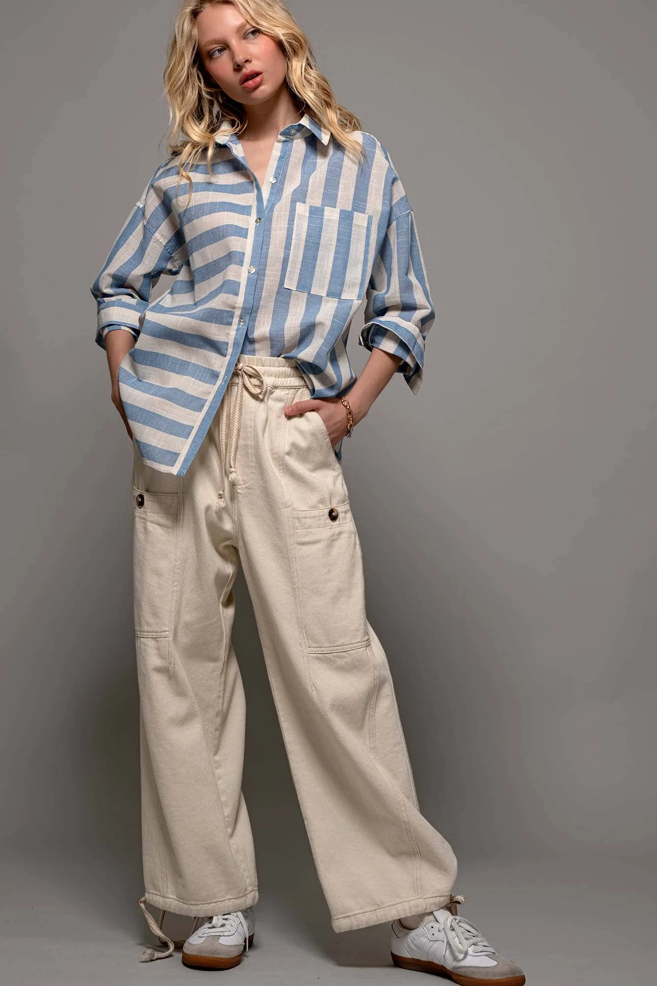 Adjustable Hem Cotton Utility Cargo Pants
