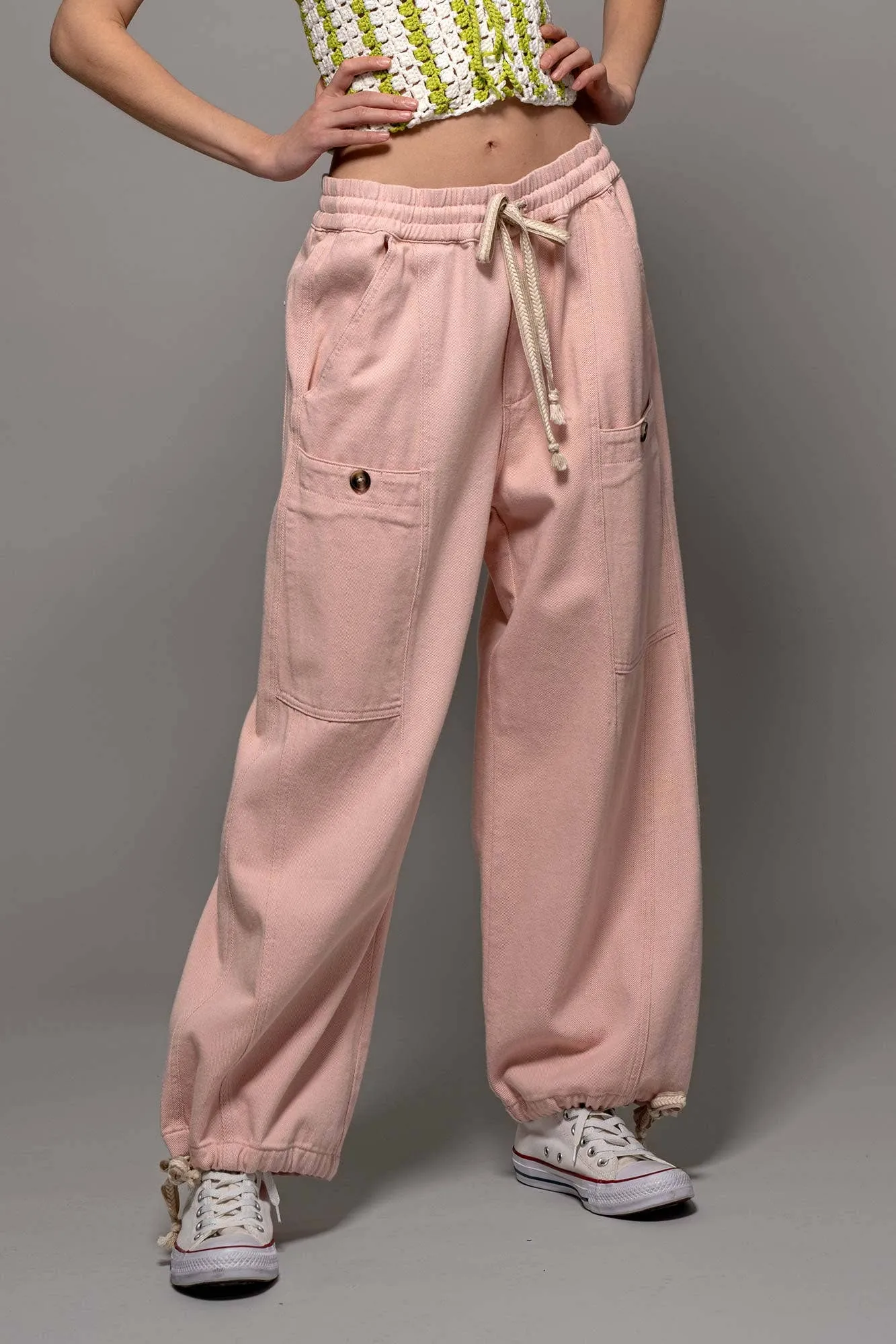 Adjustable Hem Cotton Utility Cargo Pants