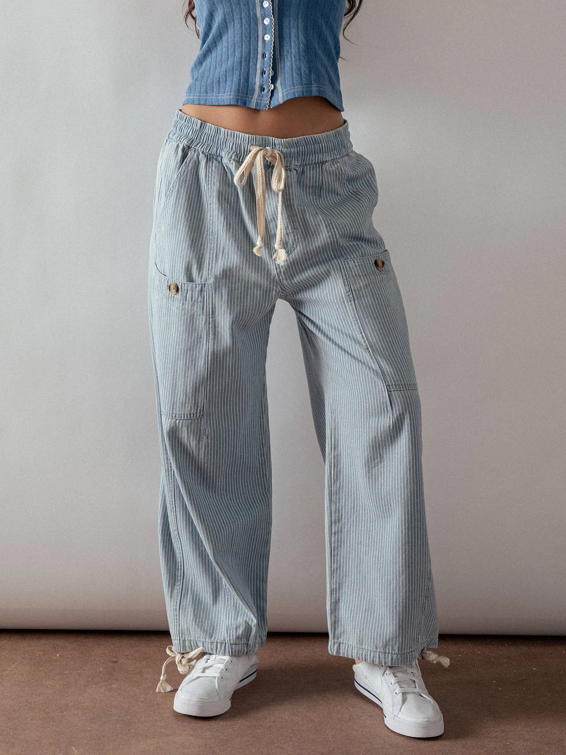 Adjustable Hem Cotton Utility Cargo Pants