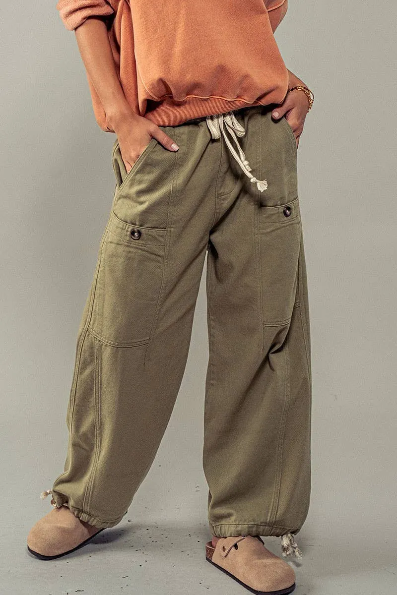 Adjustable Hem Cotton Utility Cargo Pants