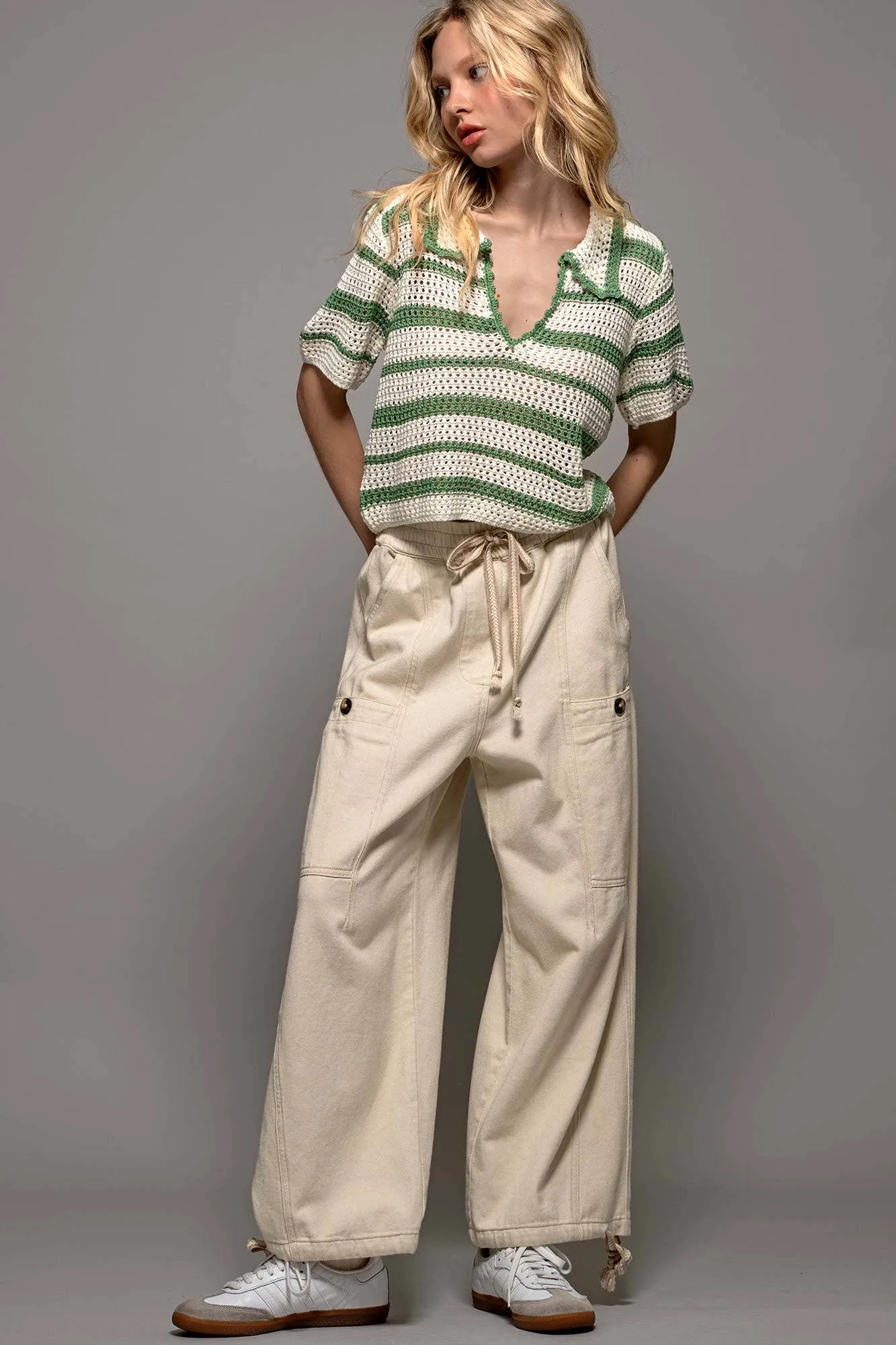 Adjustable Hem Cotton Utility Cargo Pants