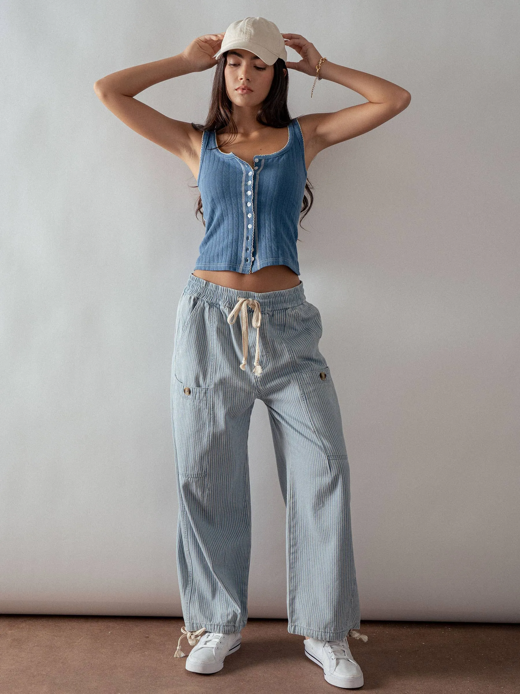 Adjustable Hem Cotton Utility Cargo Pants