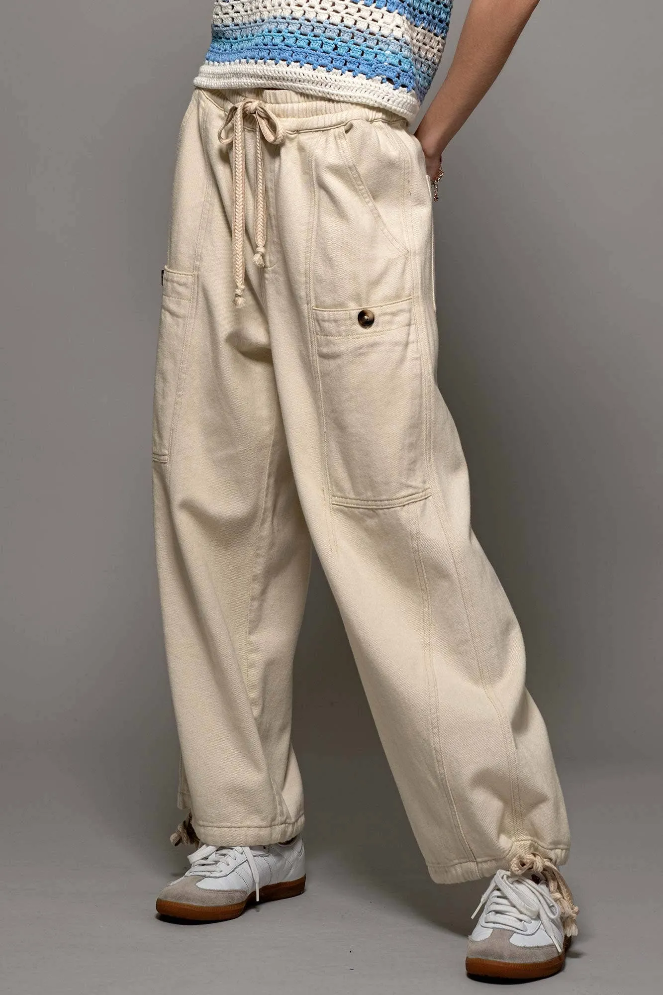 Adjustable Hem Cotton Utility Cargo Pants