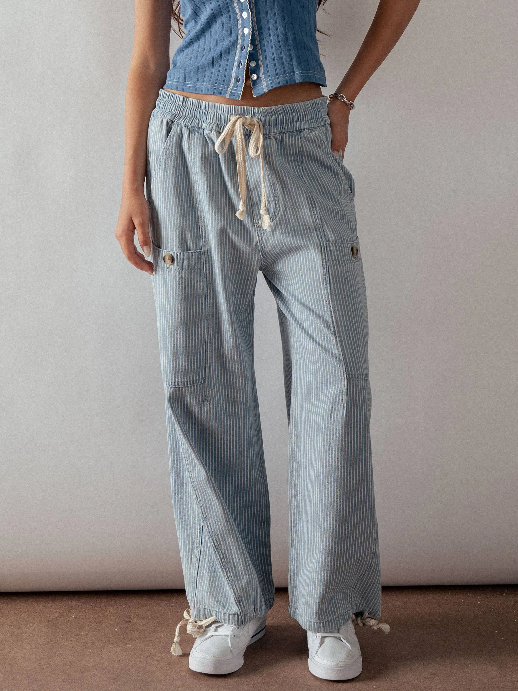 Adjustable Hem Cotton Utility Cargo Pants