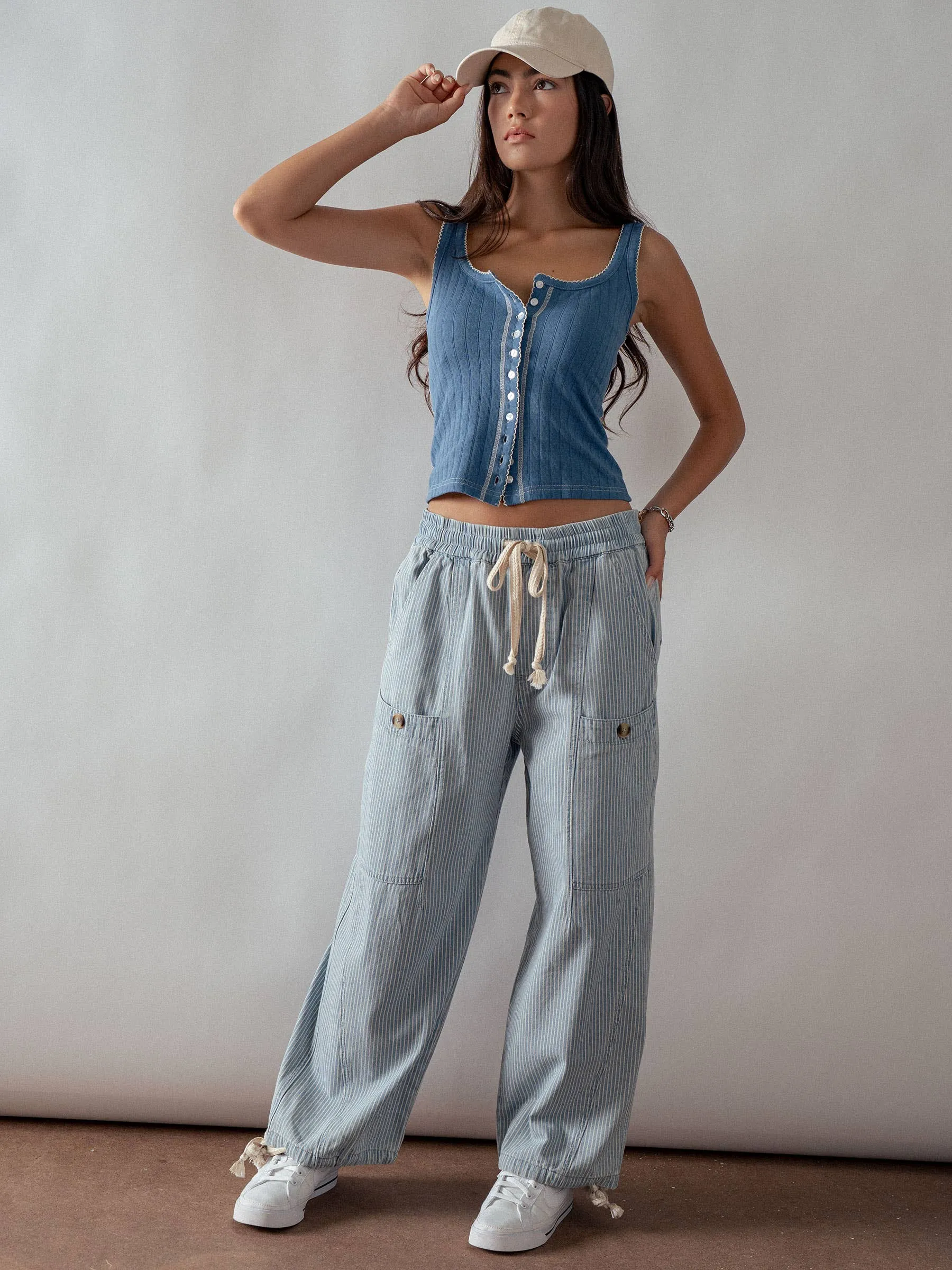 Adjustable Hem Cotton Utility Cargo Pants
