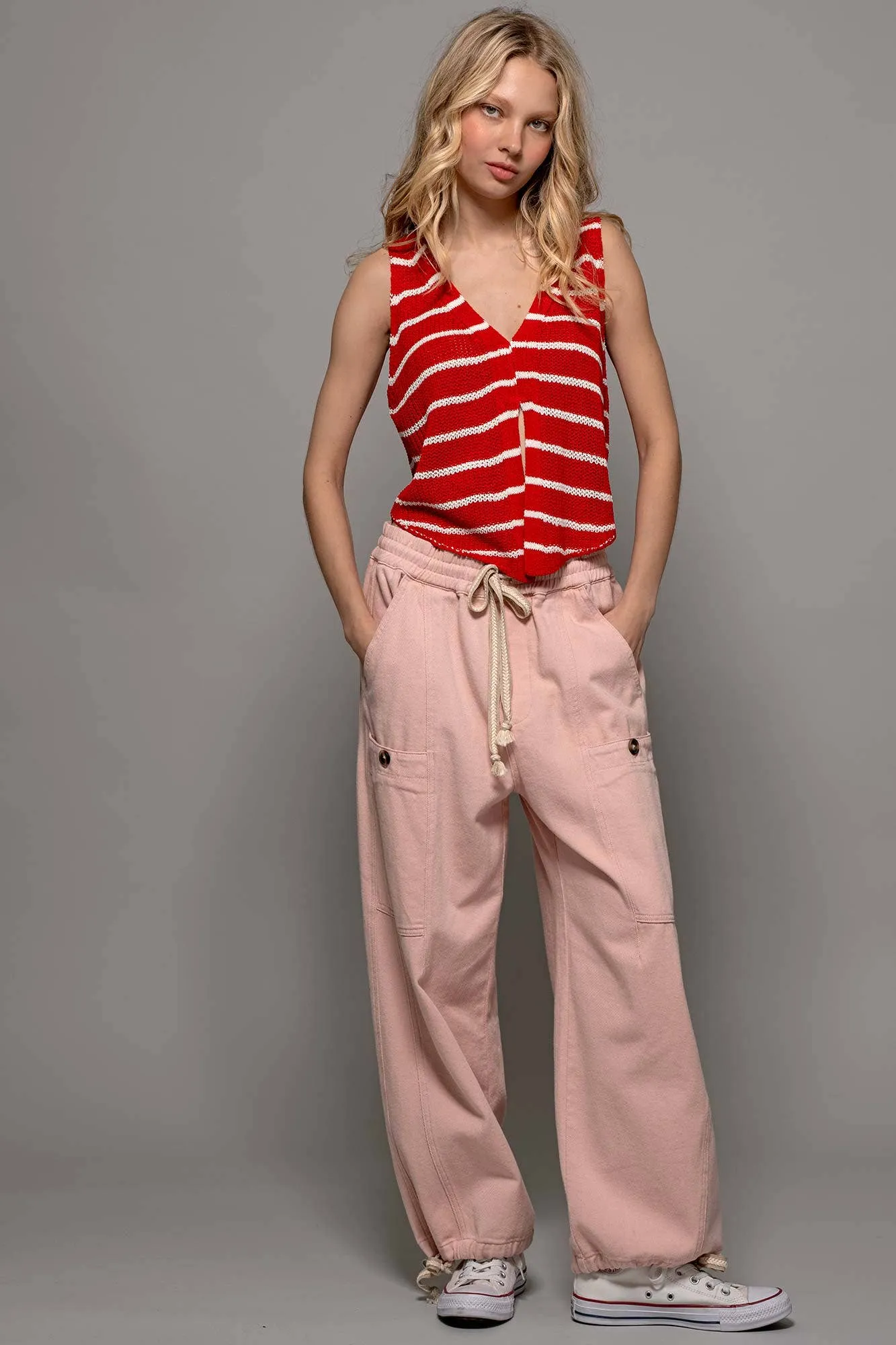 Adjustable Hem Cotton Utility Cargo Pants