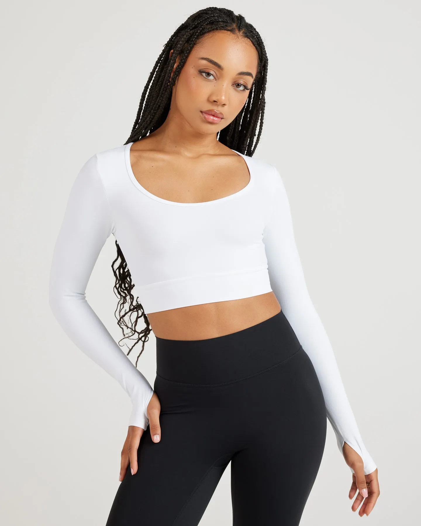 Airey Scoop Crop Long Sleeve - White