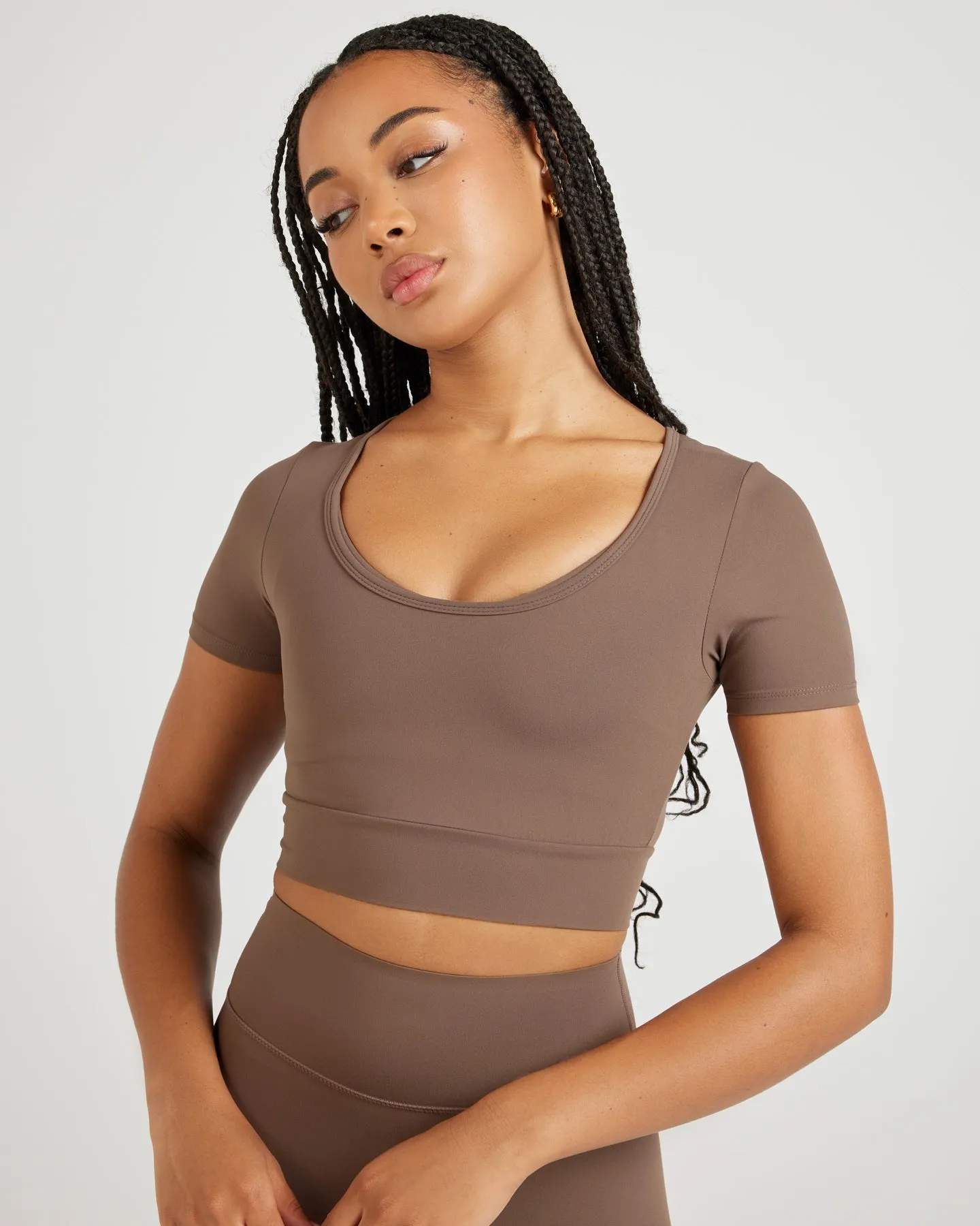 Airey Scoop Crop Tee - Light Brown