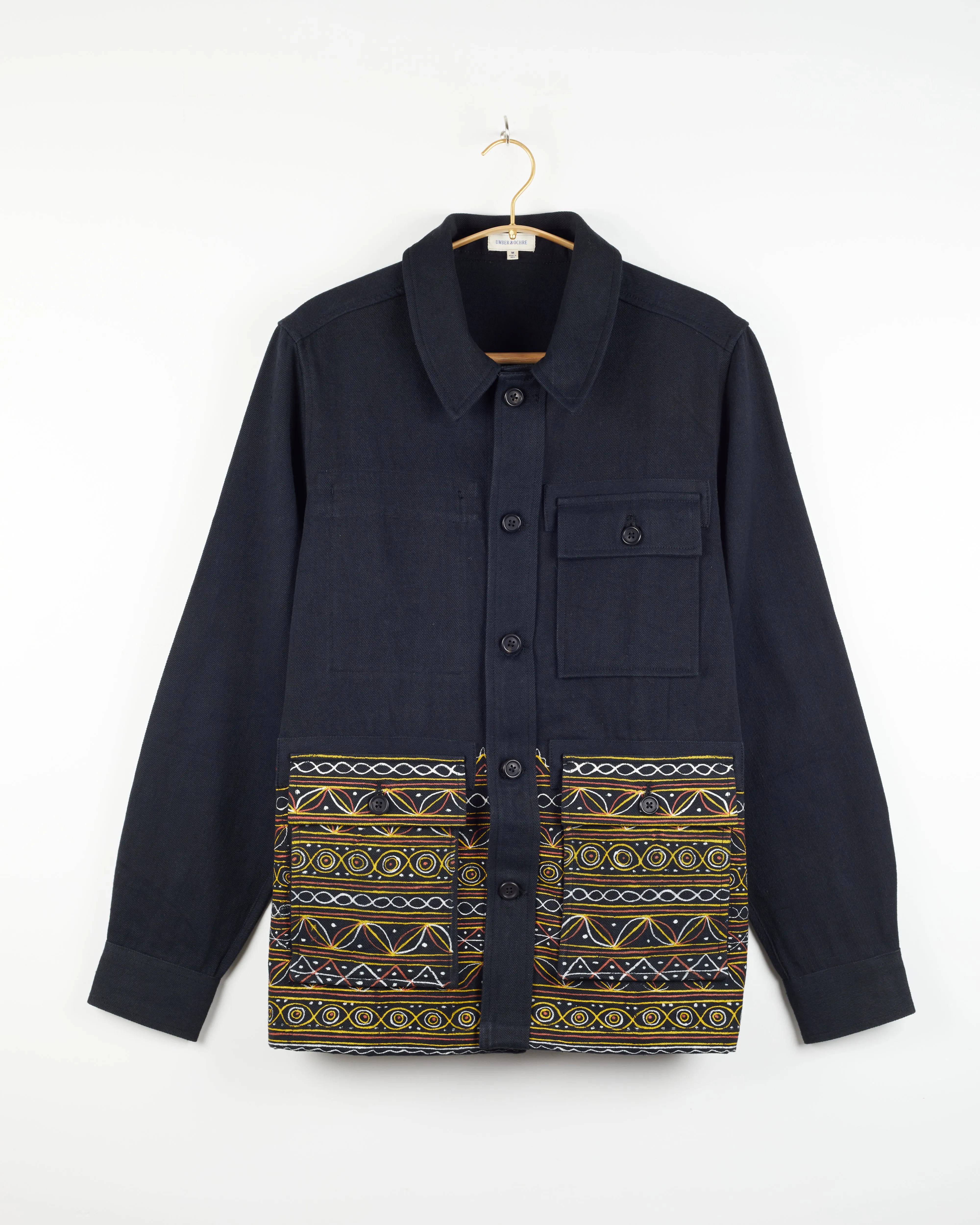 Akash Chore Coat in Rogan Border Black Twill