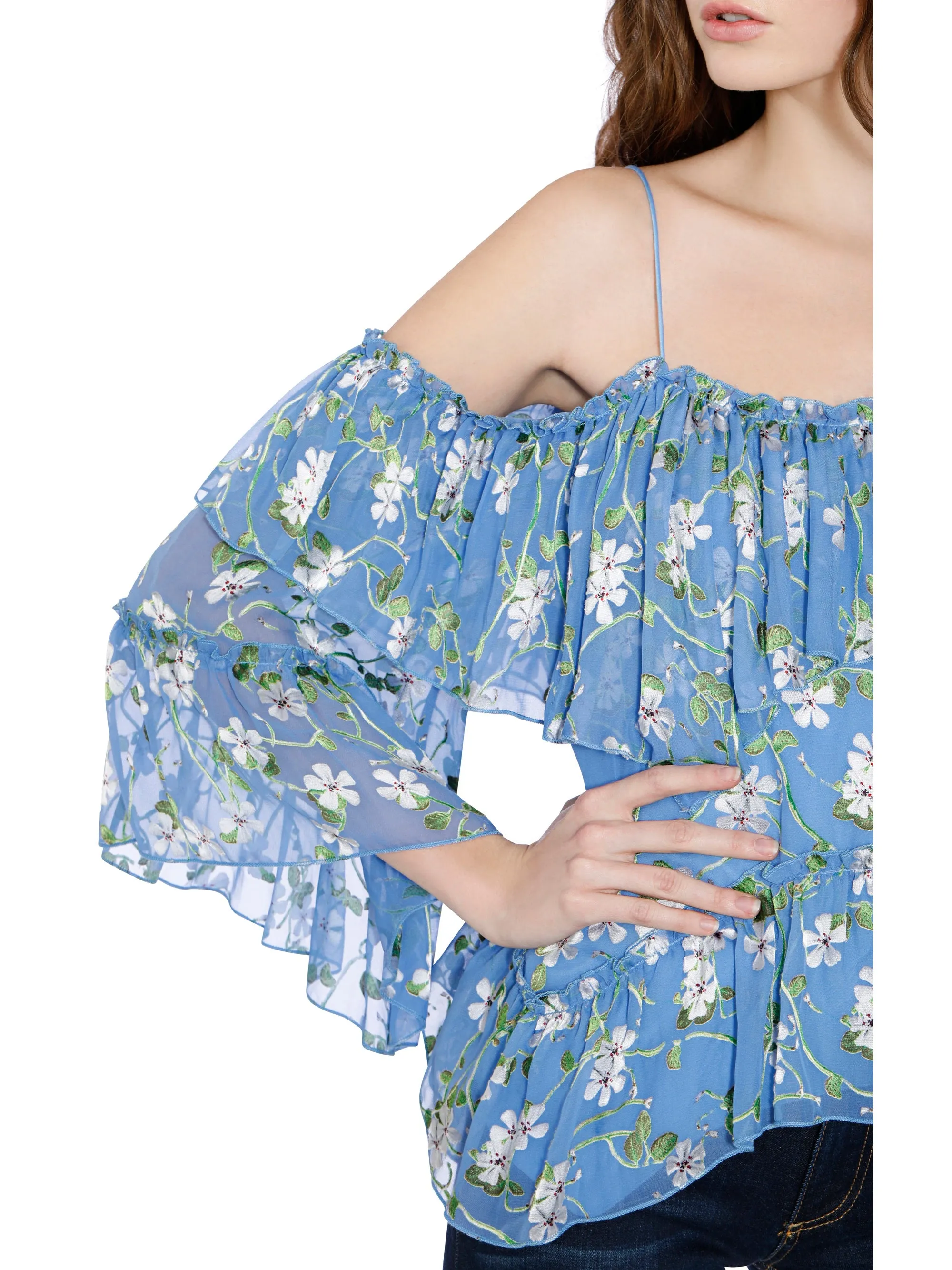 Alice   Olivia - Tia Handkerchief Ruffle Blouse