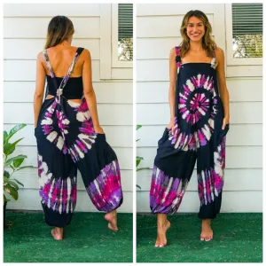 Amethyst Dream Hand Dyed Hippie Racerback Dungarees Jumpsuit Romper