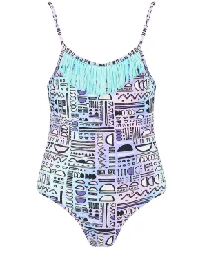 Animal Ripples Girl's Swimsuit - Purple