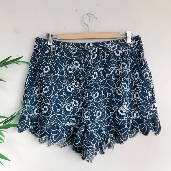 Anthropologie Maeve Embroidered Floral Denim Shorts NWT Size 14