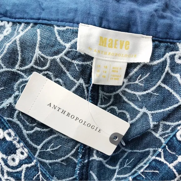 Anthropologie Maeve Embroidered Floral Denim Shorts NWT Size 14