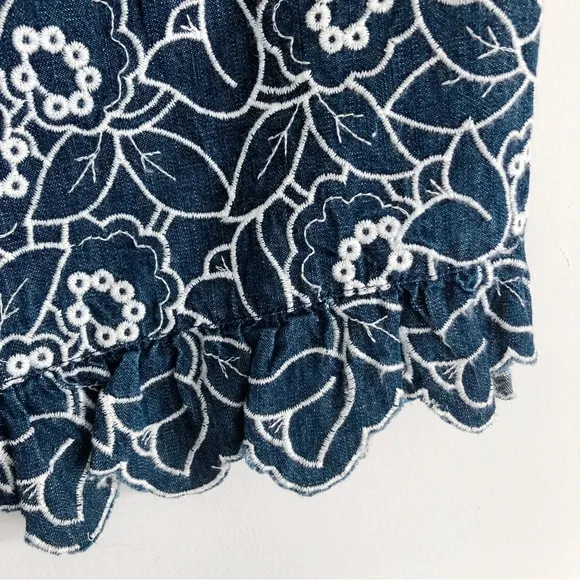 Anthropologie Maeve Embroidered Floral Denim Shorts NWT Size 14