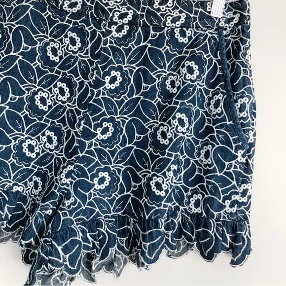 Anthropologie Maeve Embroidered Floral Denim Shorts NWT Size 14