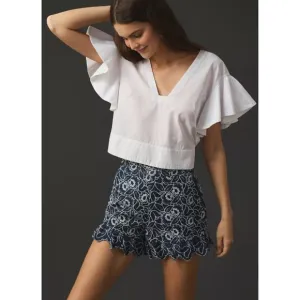 Anthropologie Maeve Embroidered Floral Denim Shorts NWT Size 14