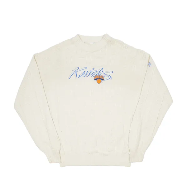 ANTIGUA SPORT New York Knicks Heavy Knit Jumper Cream 90s Chunky Knit High Neck Mens XL