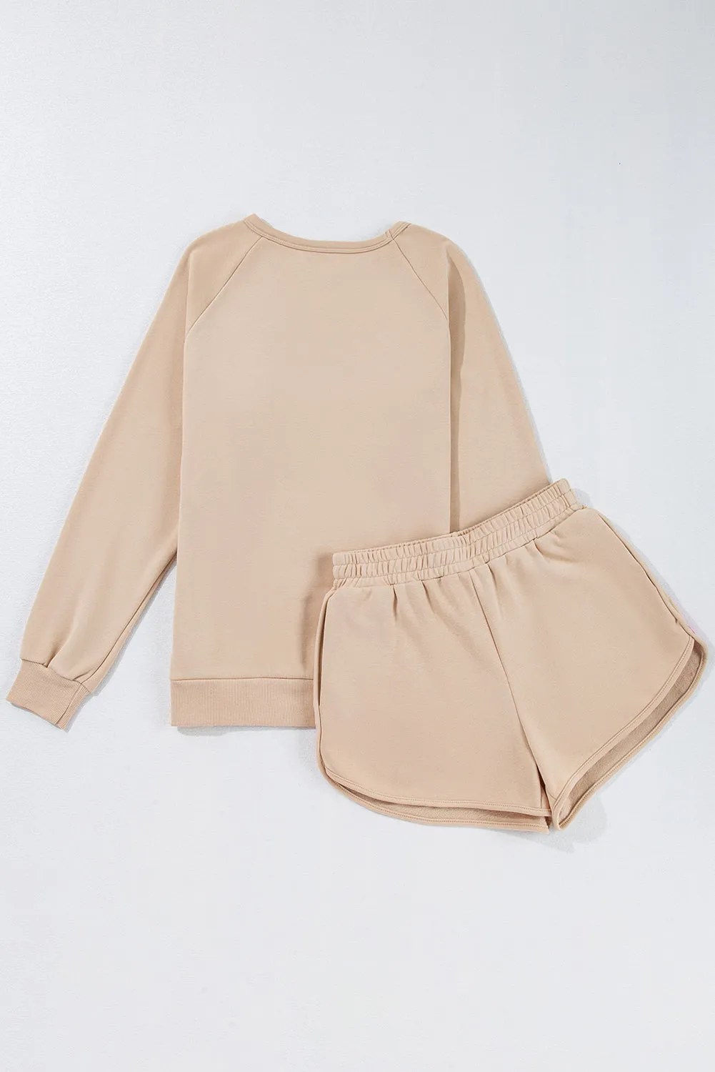 Apricot Striped Accent Pullover and Shorts Two Piece Casual Set