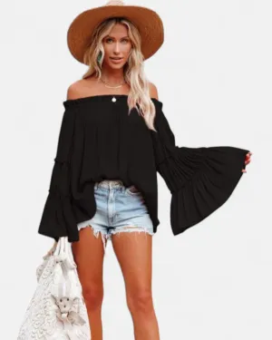 Arabella – Flowy Off-Shoulder Boho Top with Flare Sleeves