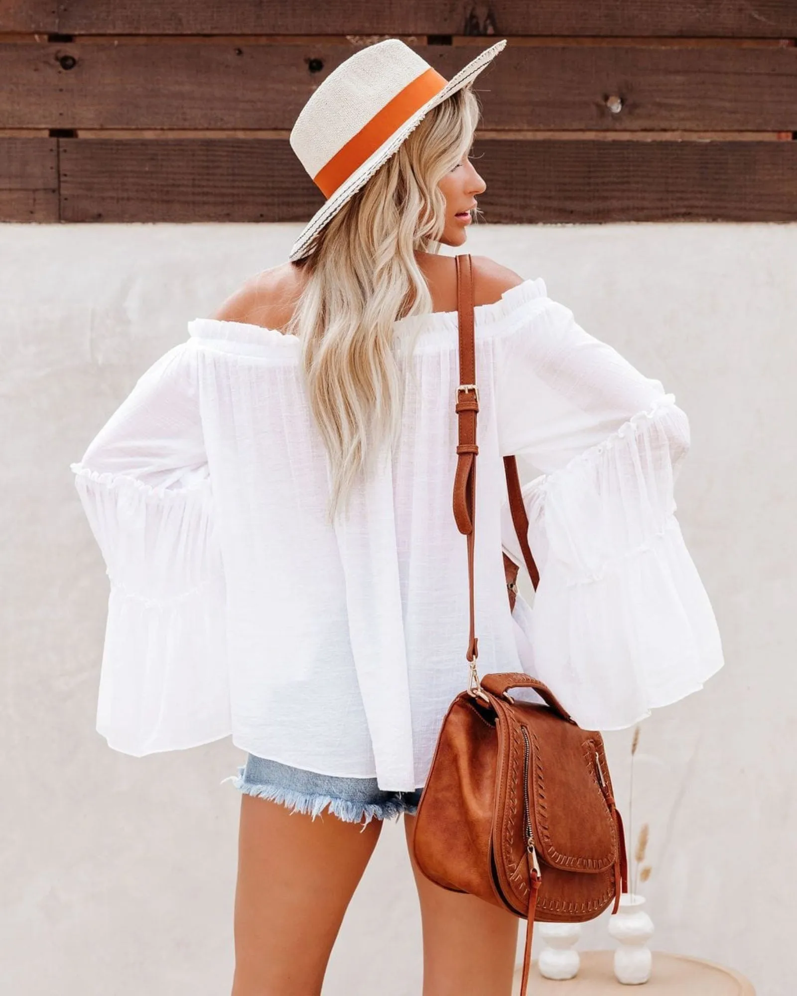 Arabella – Flowy Off-Shoulder Boho Top with Flare Sleeves