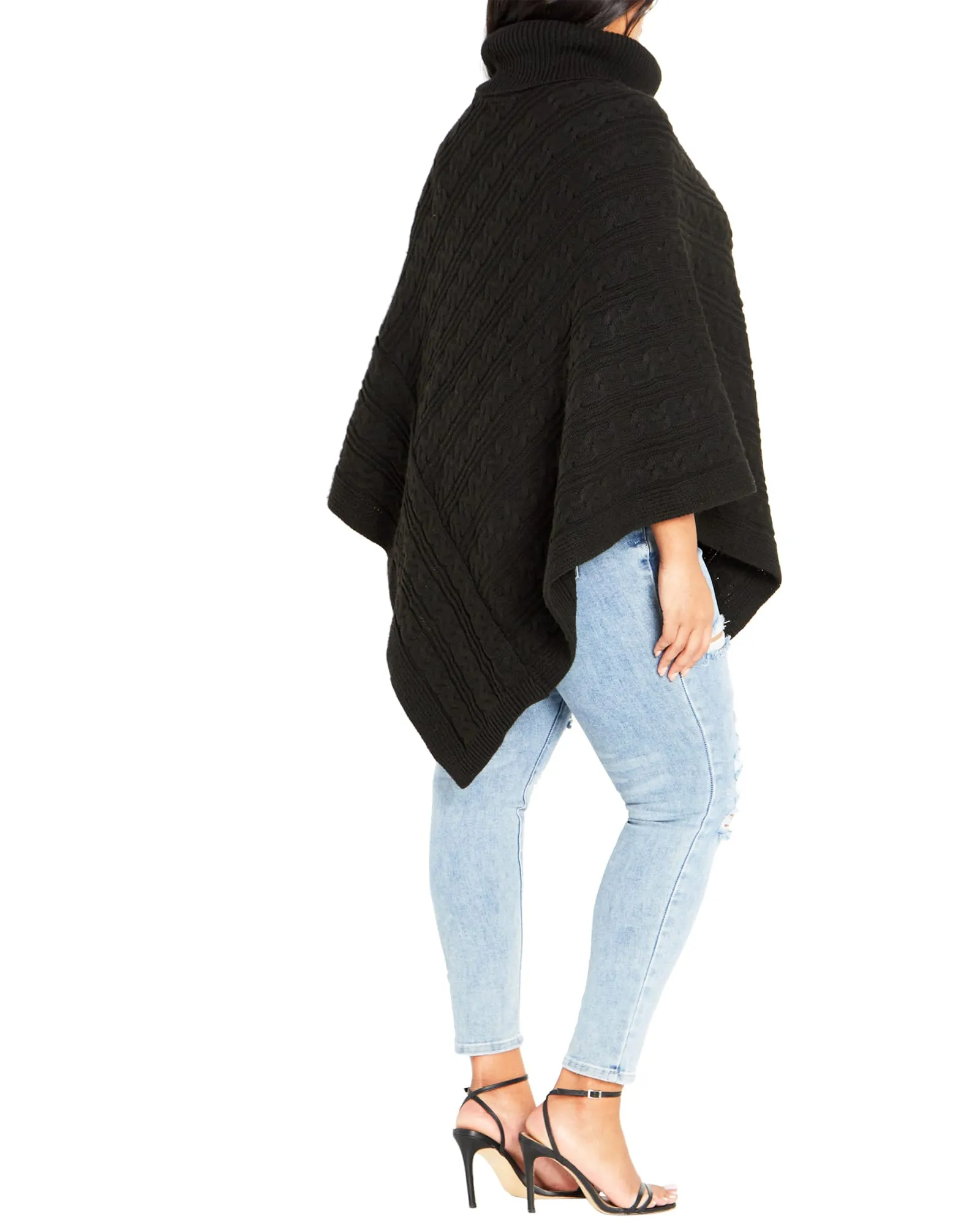 Aria Button Poncho | Black
