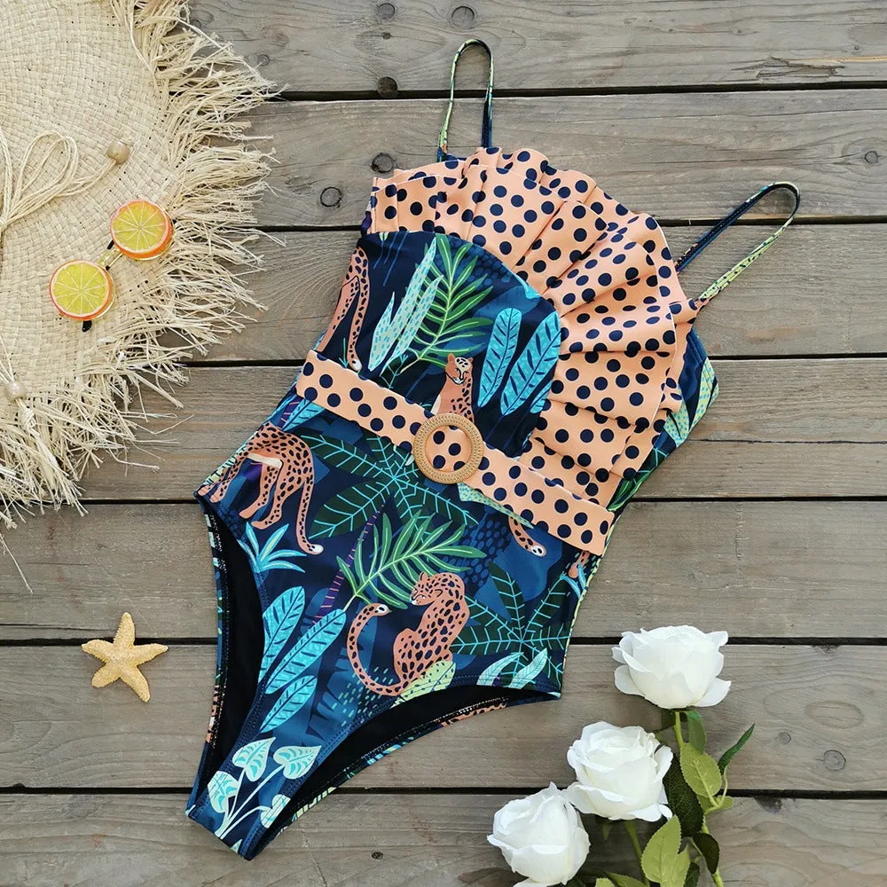 Asymmetrical Ruffle Leopard Print Swimsuit | One-Piece Chic Swimwear