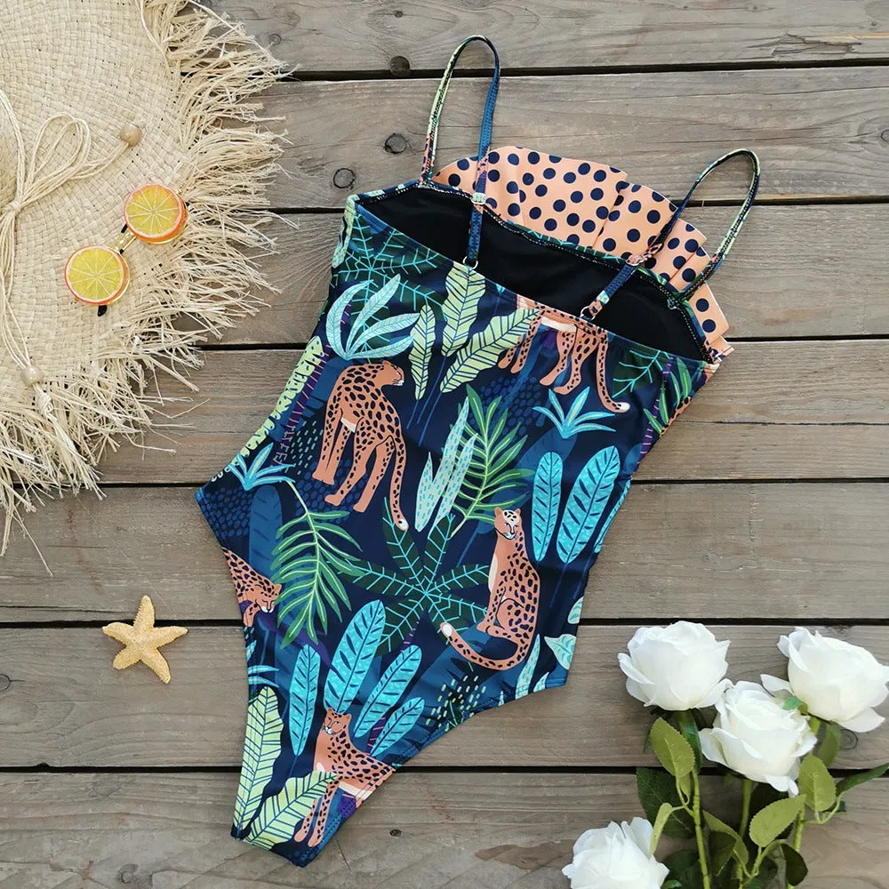 Asymmetrical Ruffle Leopard Print Swimsuit | One-Piece Chic Swimwear
