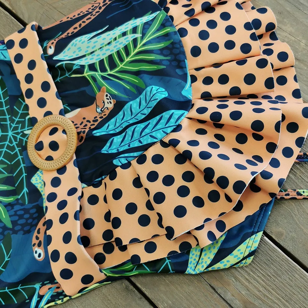 Asymmetrical Ruffle Leopard Print Swimsuit | One-Piece Chic Swimwear