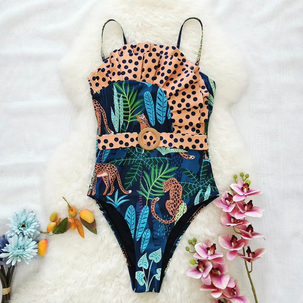 Asymmetrical Ruffle Leopard Print Swimsuit | One-Piece Chic Swimwear