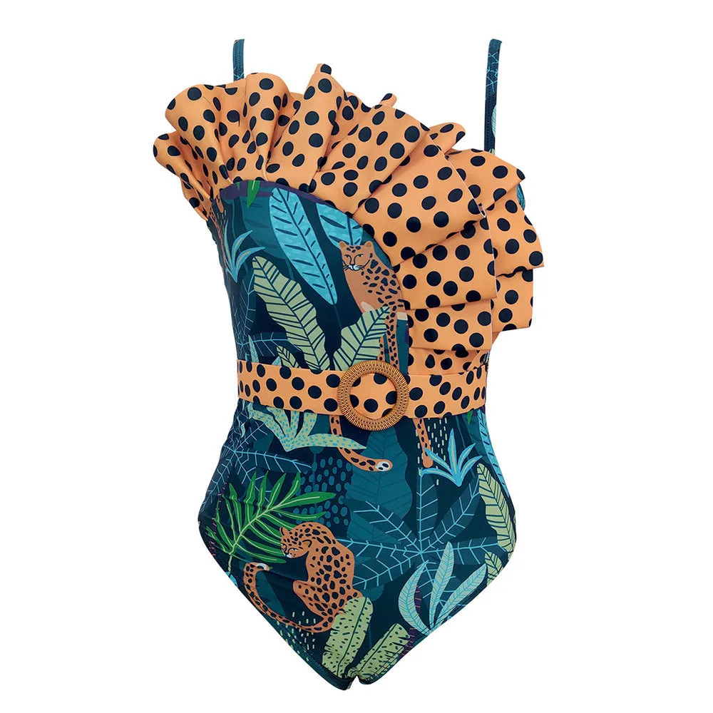 Asymmetrical Ruffle Leopard Print Swimsuit | One-Piece Chic Swimwear