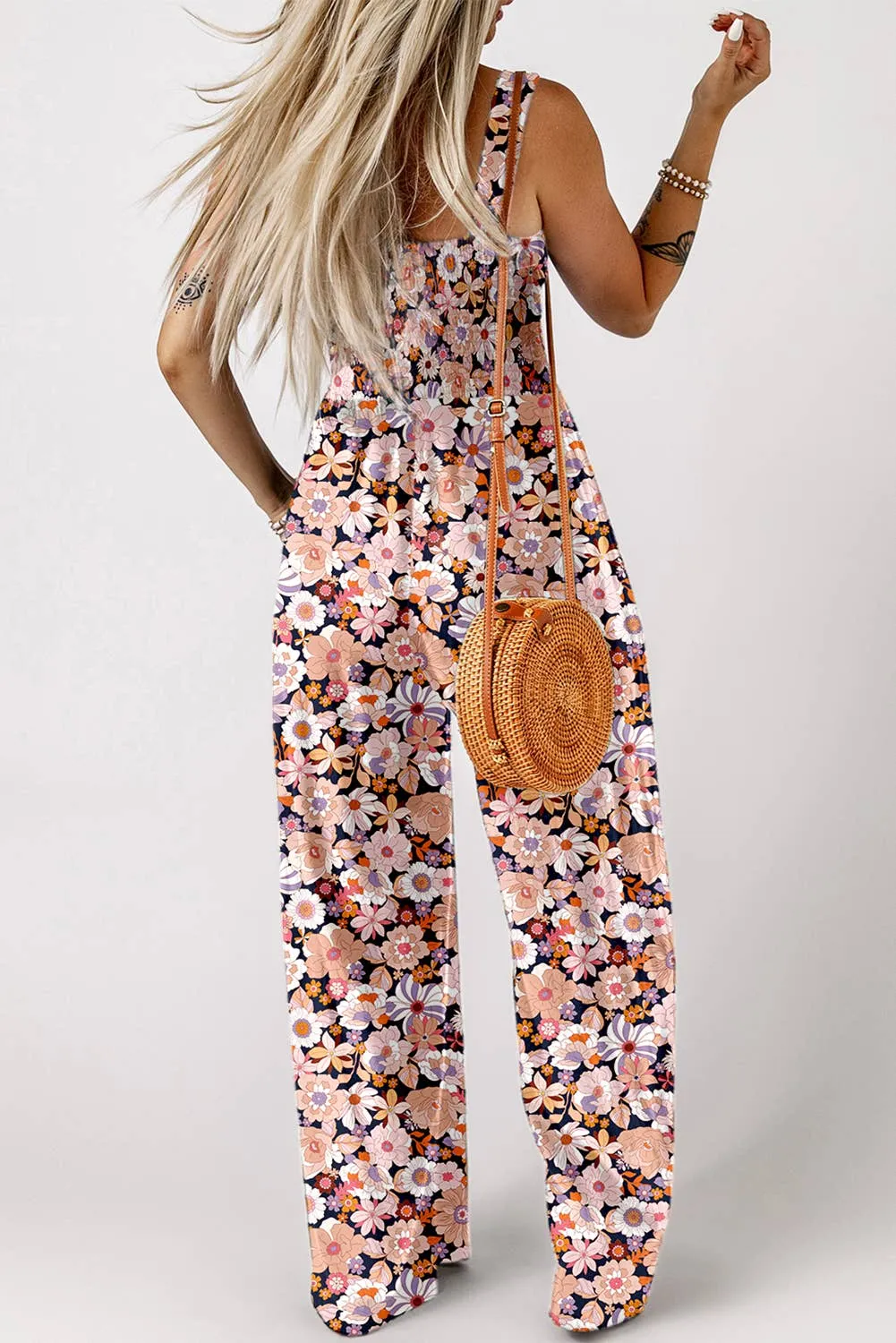 Aubrey Square Neckline Stretch Waistband Printed Jumpsuit