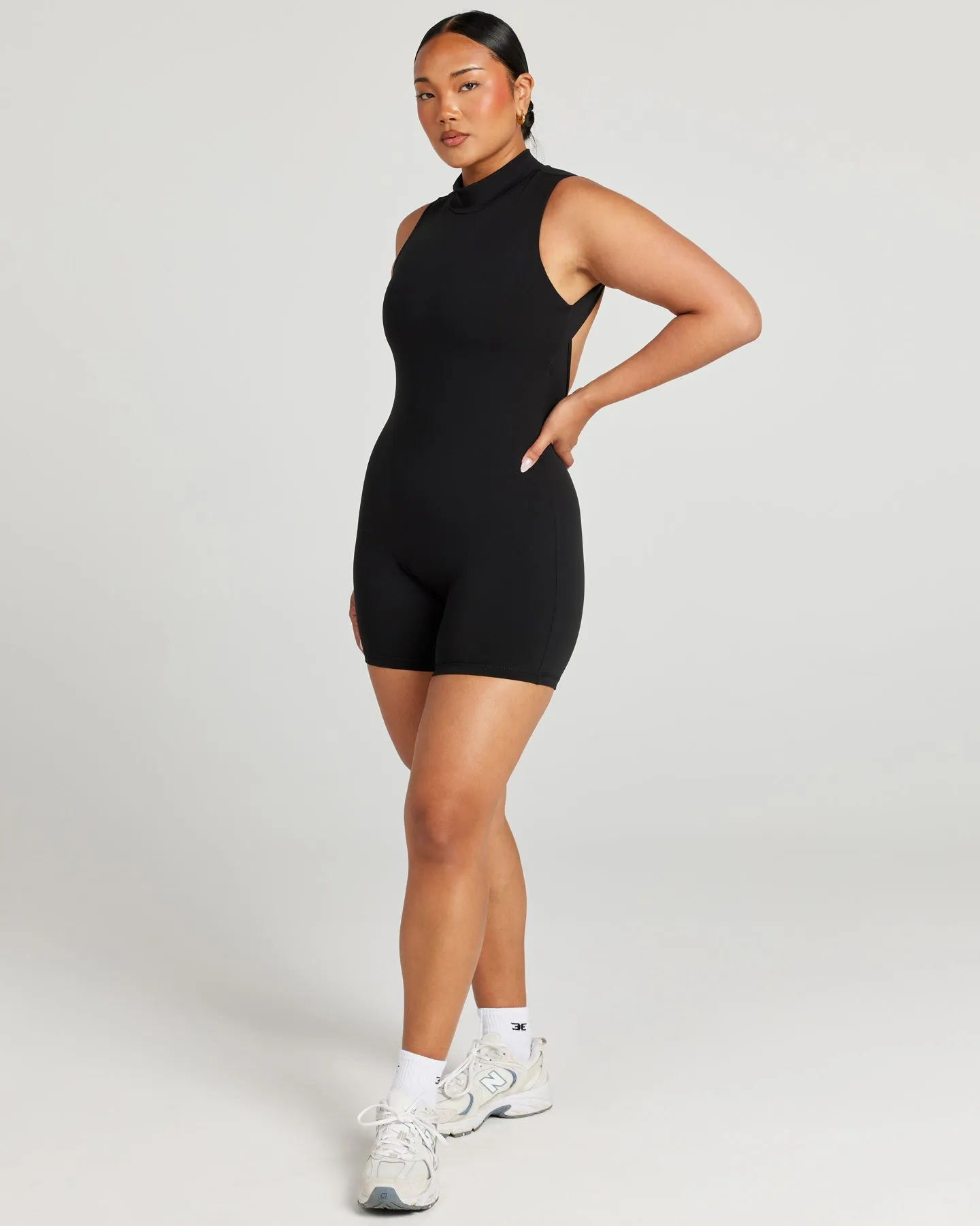 Aura Mock Neck Unitard - Black